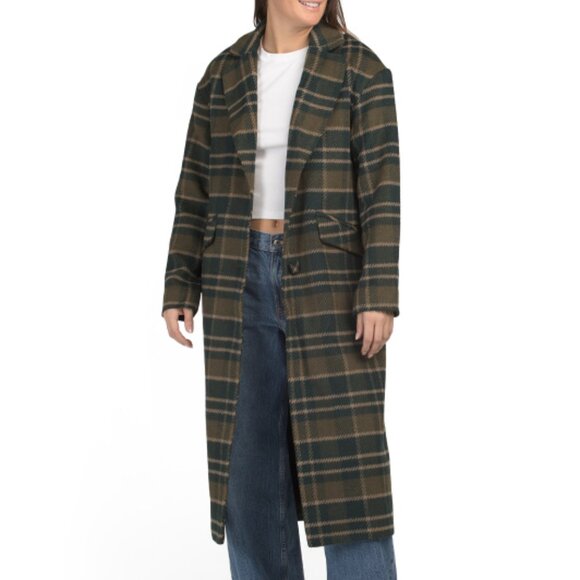 NEW HUNTER Wool Blend Plaid Coat in multi green for women 1225 8m4 - Picture 6 of 7